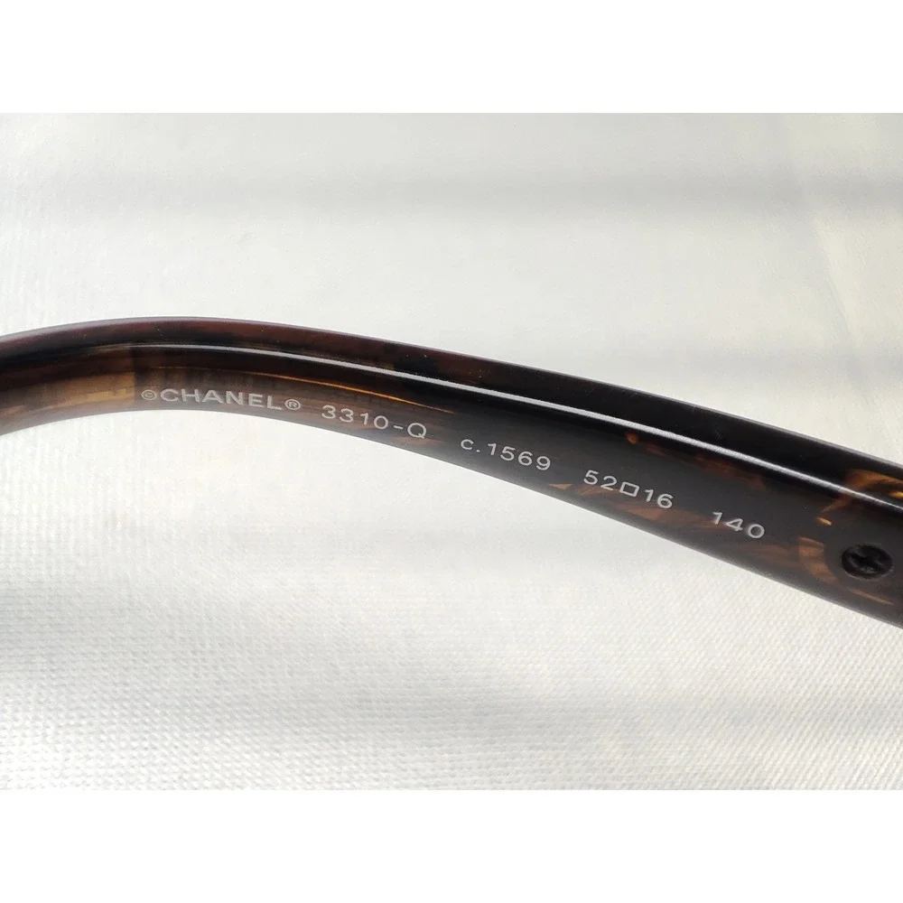 Chanel 3310-Q c.1569 Tortoise Leather Temple Eyeglass Frames Only 52-16-140